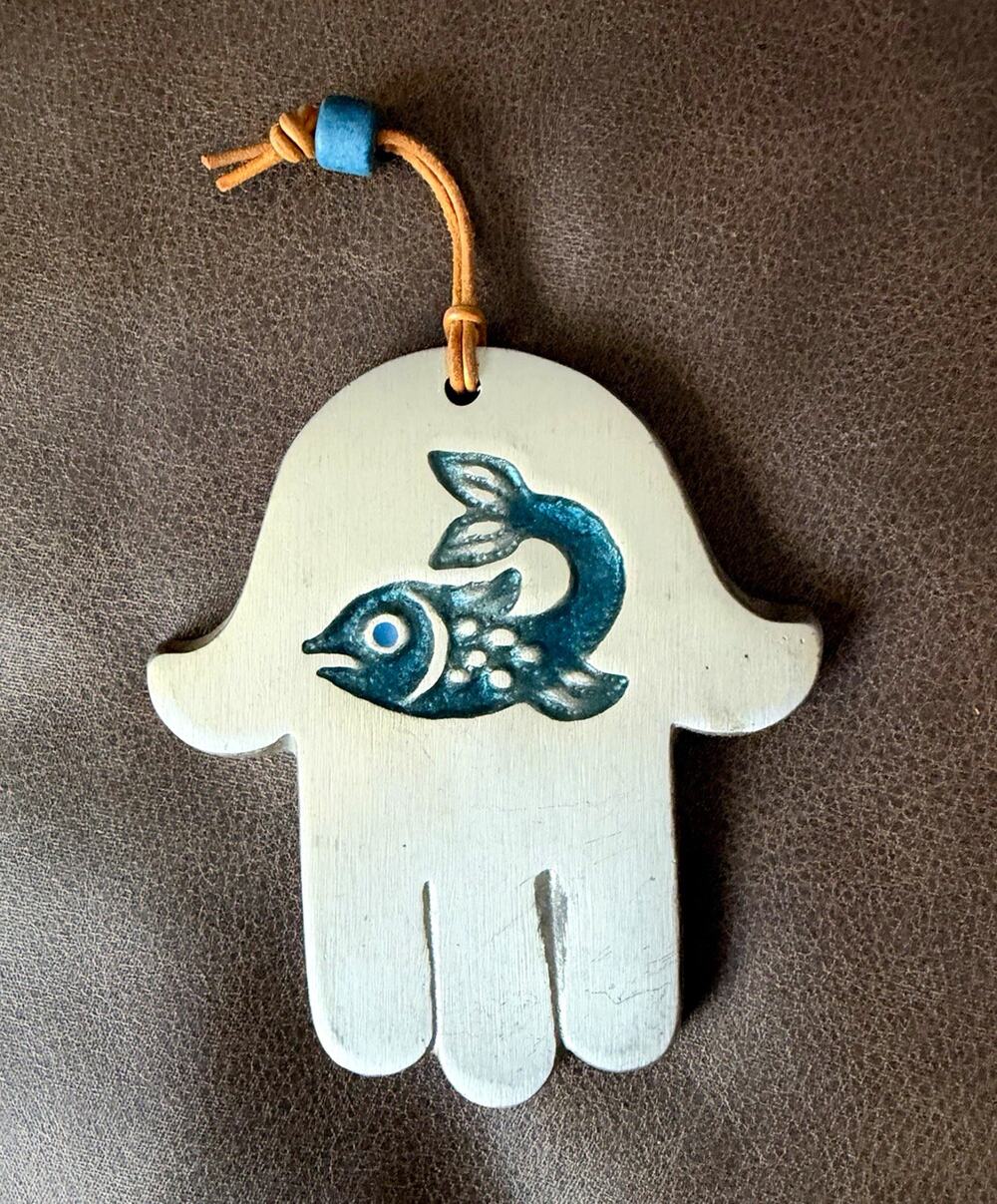 Imported Hamsa Hand Wall Hanging w/ Fish Design for luck
